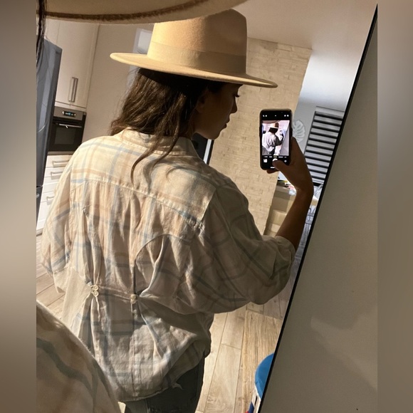 Free‎ People White Plaid Button Down Shirt - Picture 3 of 3